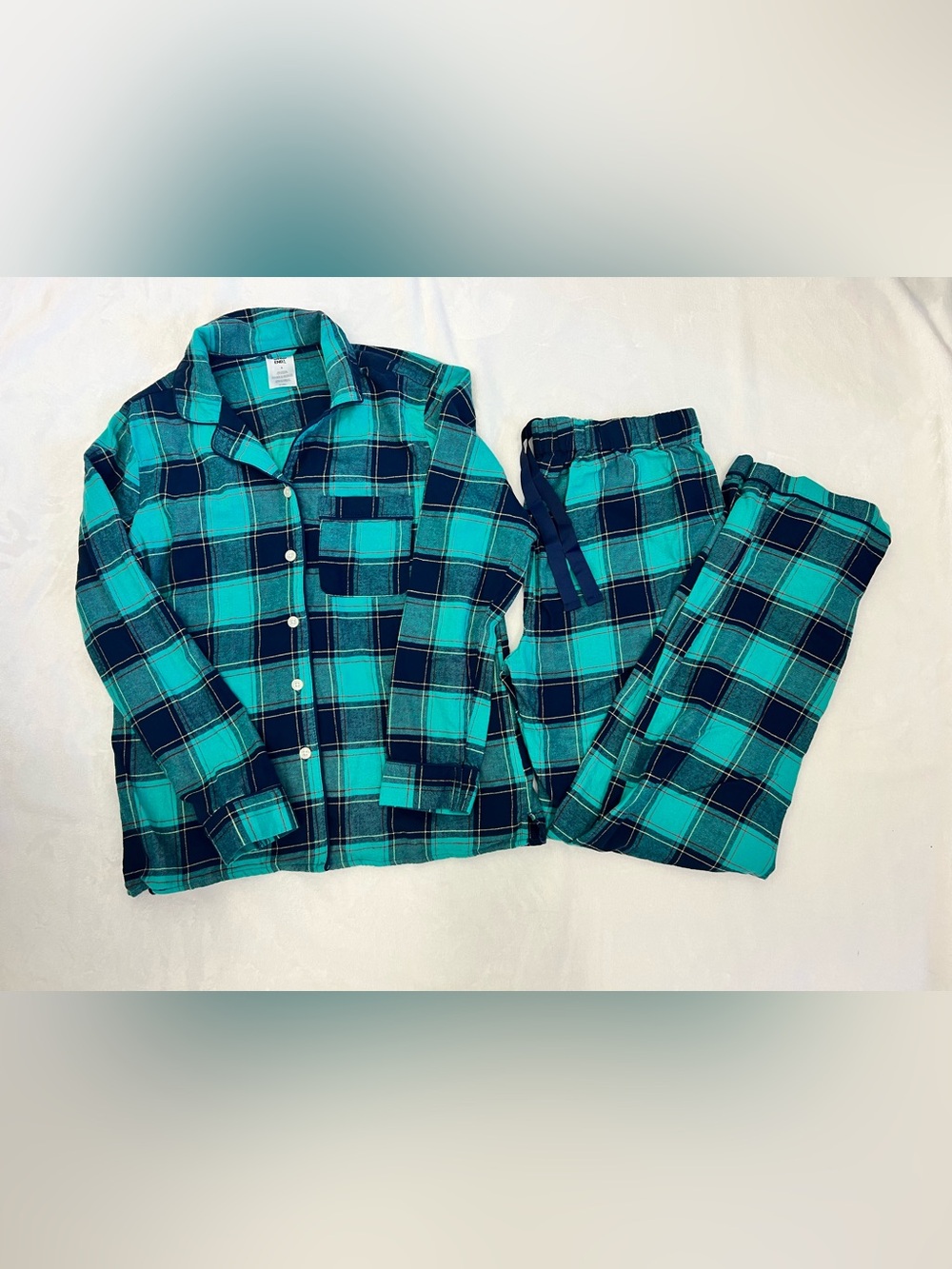 Lands' End Teal and Navy Women’s Plaid Pajama Set